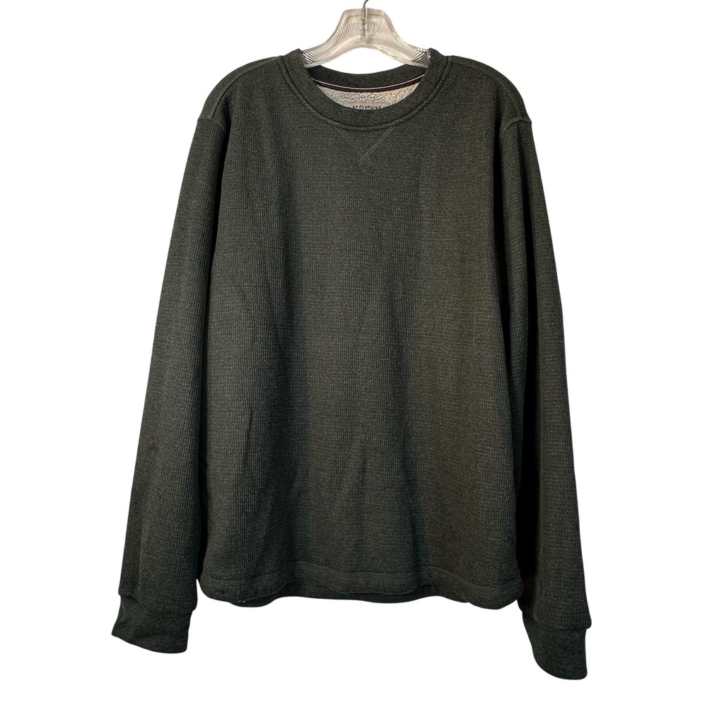 BC Clothing Heritage Large Sherpa Lined Waffle Knit Thermal Sweatshirt Green